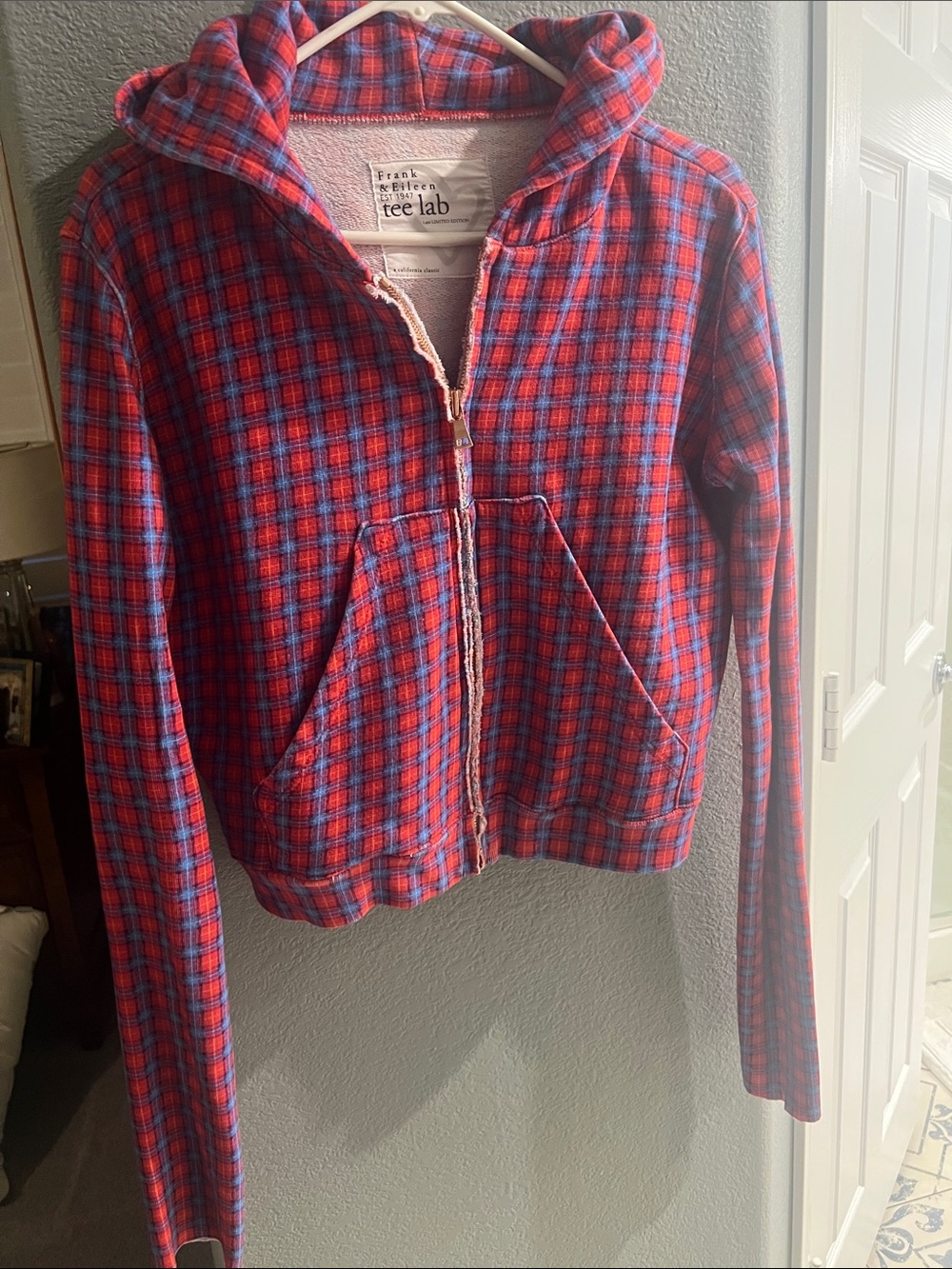 Frank & Eileen Red and Blue Plaid Hooded Zip-Up Jacket tee lab Limited Edition